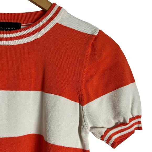 Romeo + Juliet Orange White Striped Pleated Skirt Puff Sleeve Top Co-Ord Set S - Picture 4 of 14